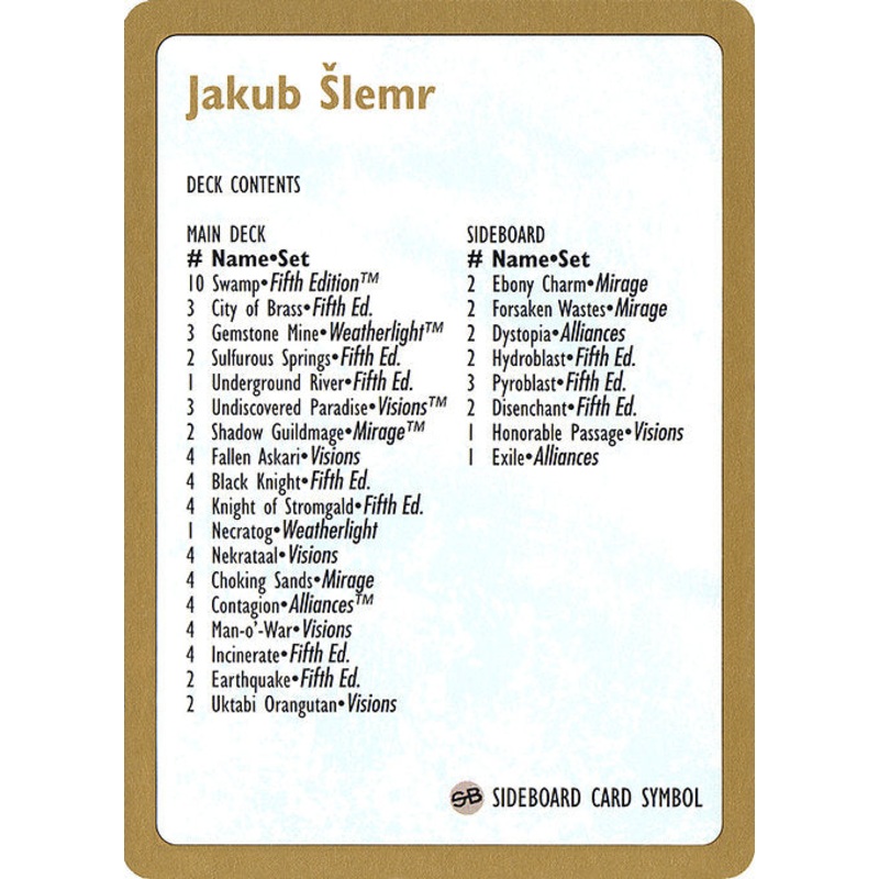 WC97: 1997 Jakub Slemr Decklist Card