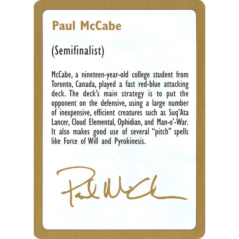 WC97: 1997 Paul McCabe Biography Card