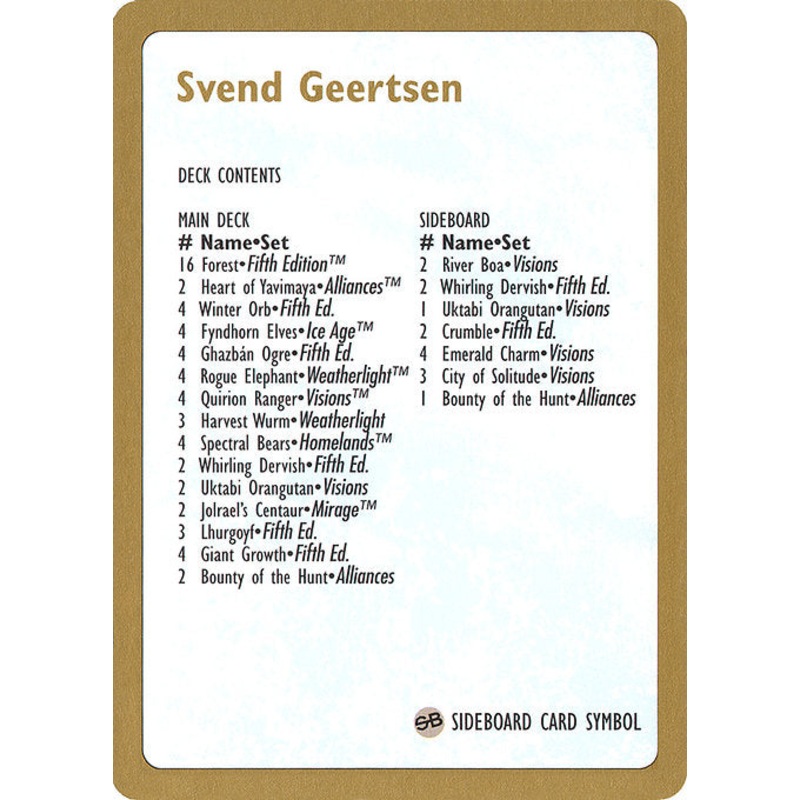 WC97: 1997 Svend Geertsen Decklist Card