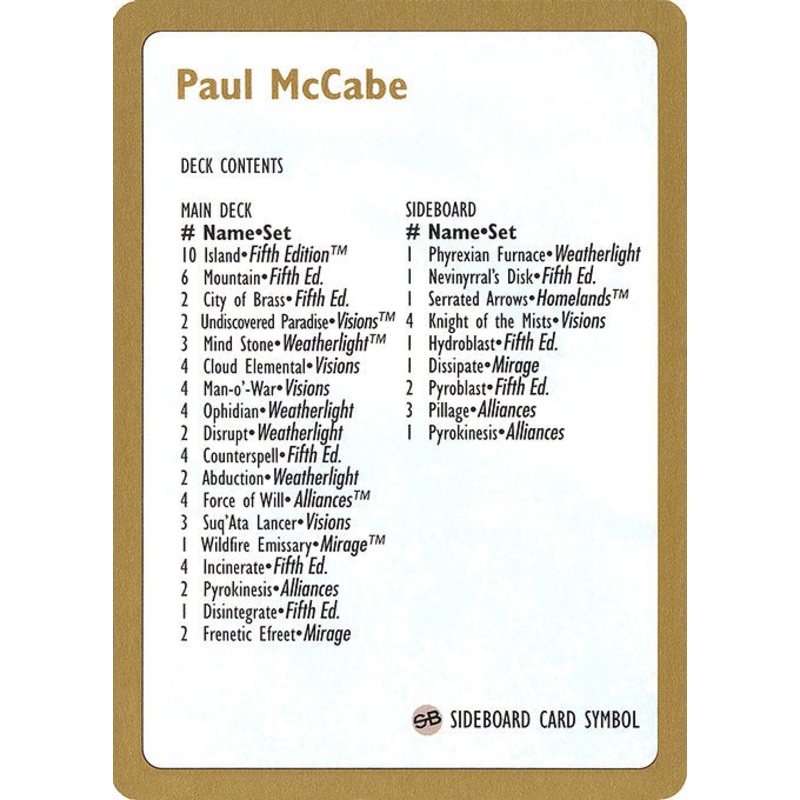 WC97: 1997 Paul McCabe Decklist Card