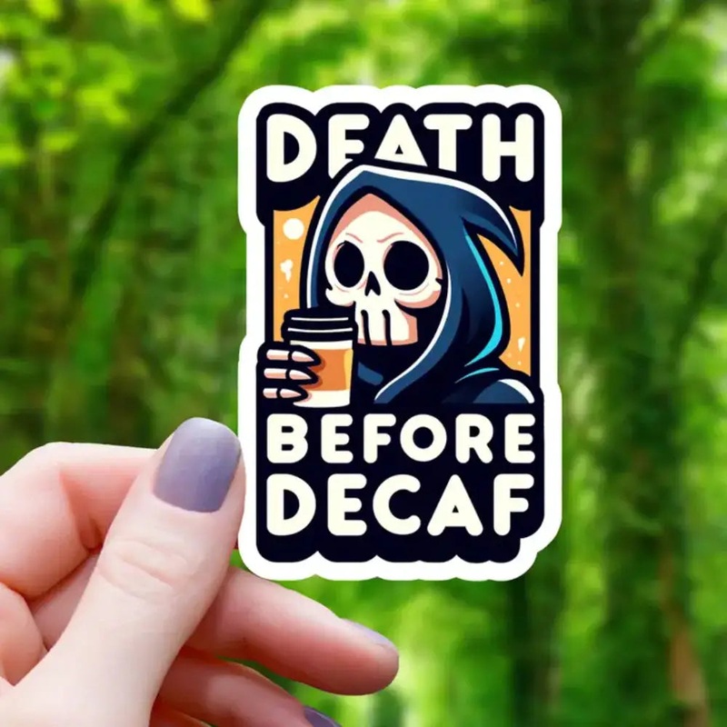 Death Before Decaf Grim Reaper Sticker