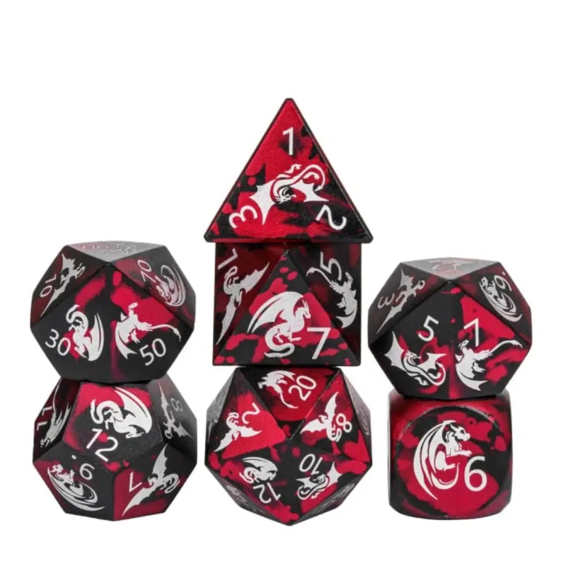 Enchanted Dice Red Dragon Metal Polyhedral (D&D) Dice Set (7)
