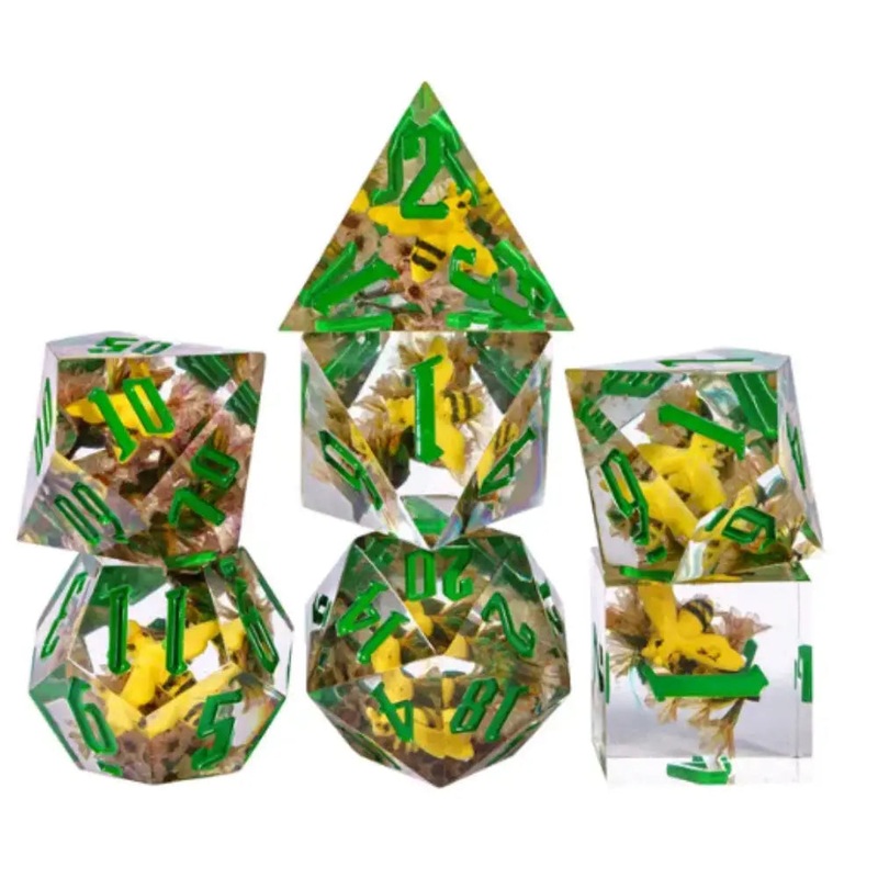 Honey Bee Sharp Edge Resin Polyhedral (D&D) Dice Set (7)