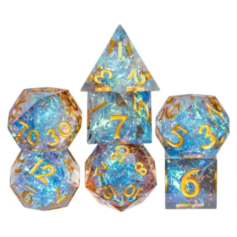 Transparent Crystalline With Reflective Paper Sharp-Edge Polyhedral (D&D) Dice Set (7)