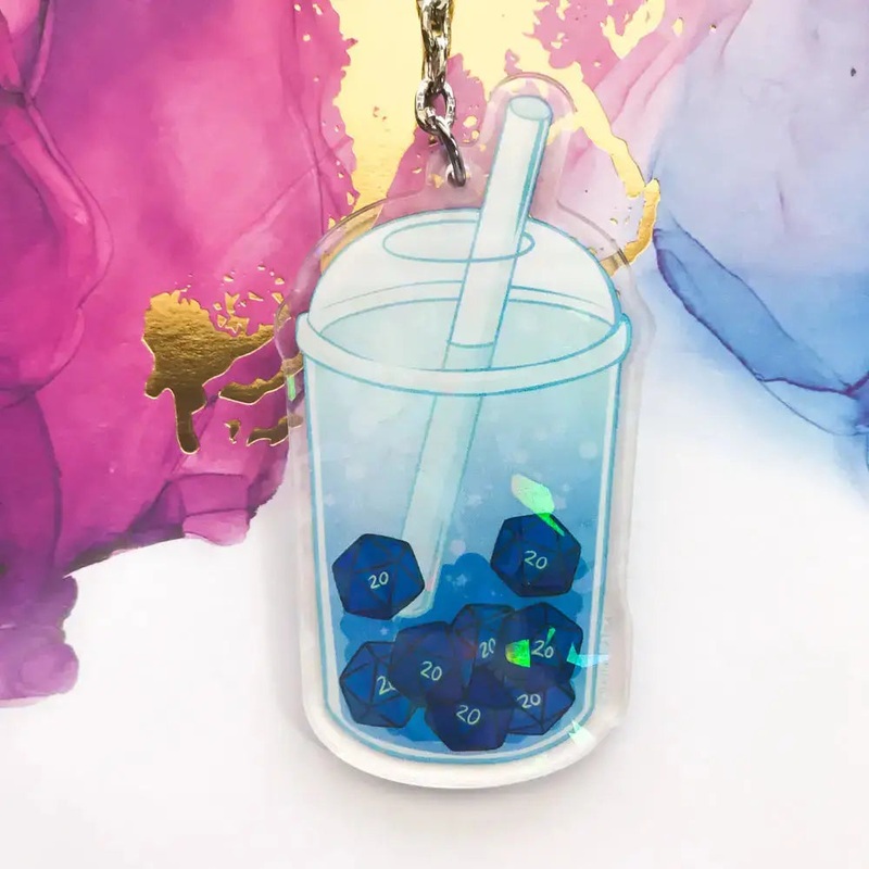 D20 Bubble Tea Holographic Acrylic Charm