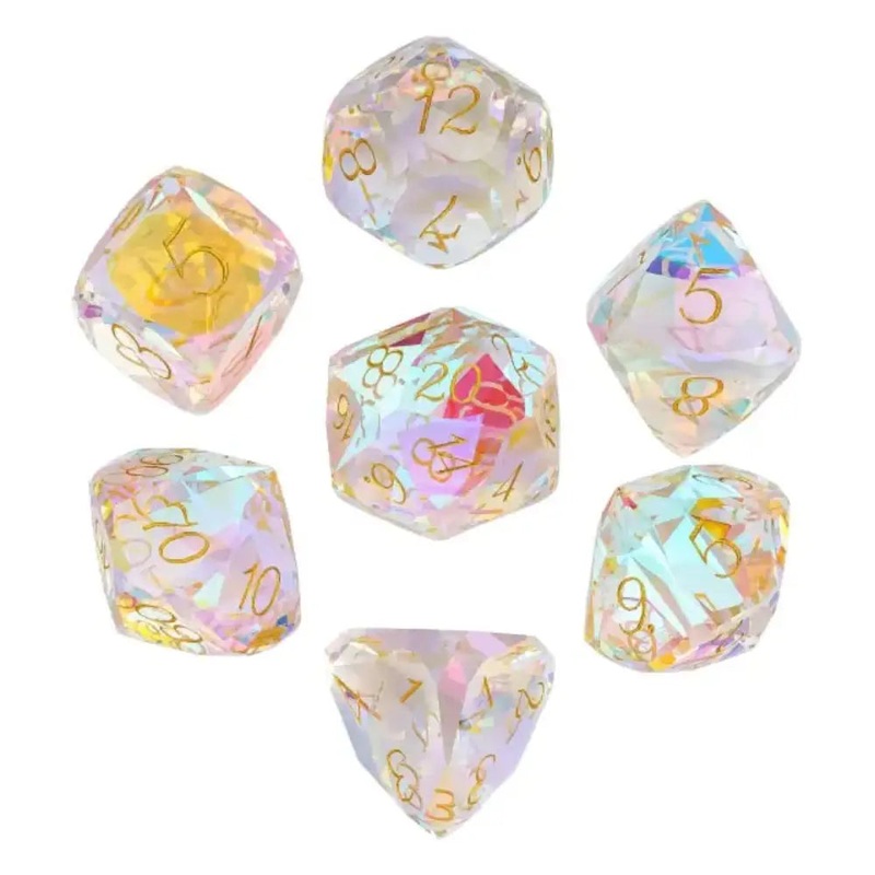 Glass Polyhedral (D&D) Dice Set (7) Rounded Rainbow Prism