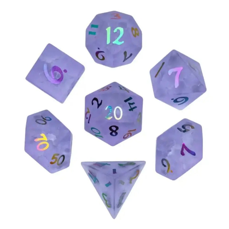 Lavender Burst Lightning Glass Polyhedral (D&D) Dice Set (7)