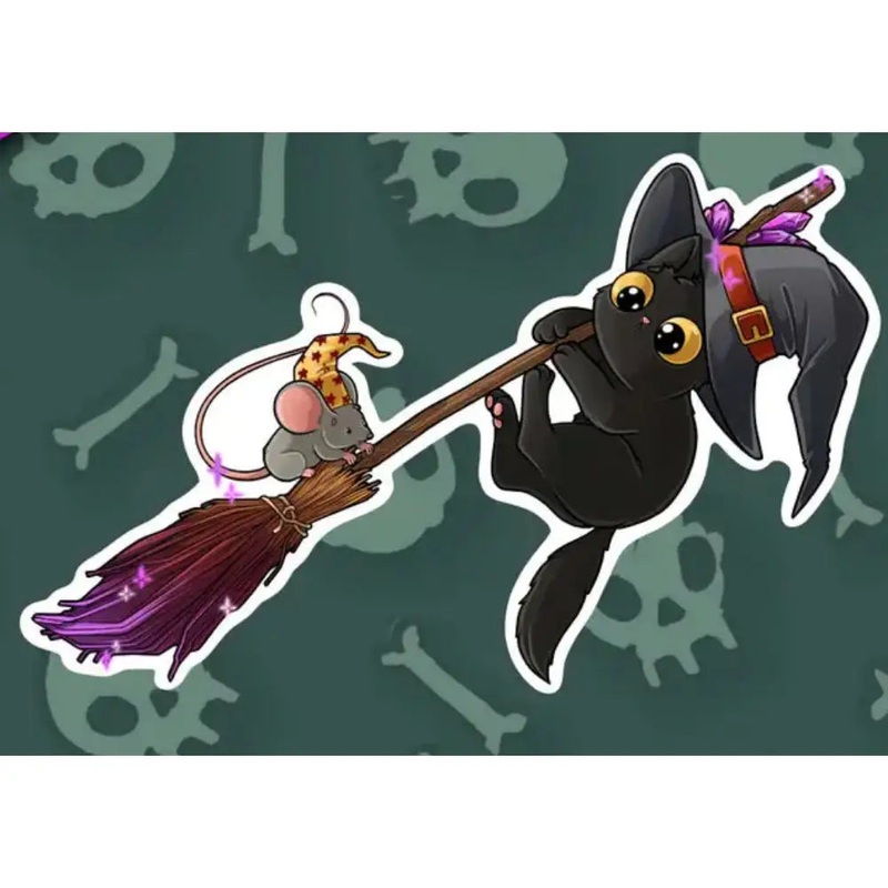 MKC Purrlin Witches Broom Sticker