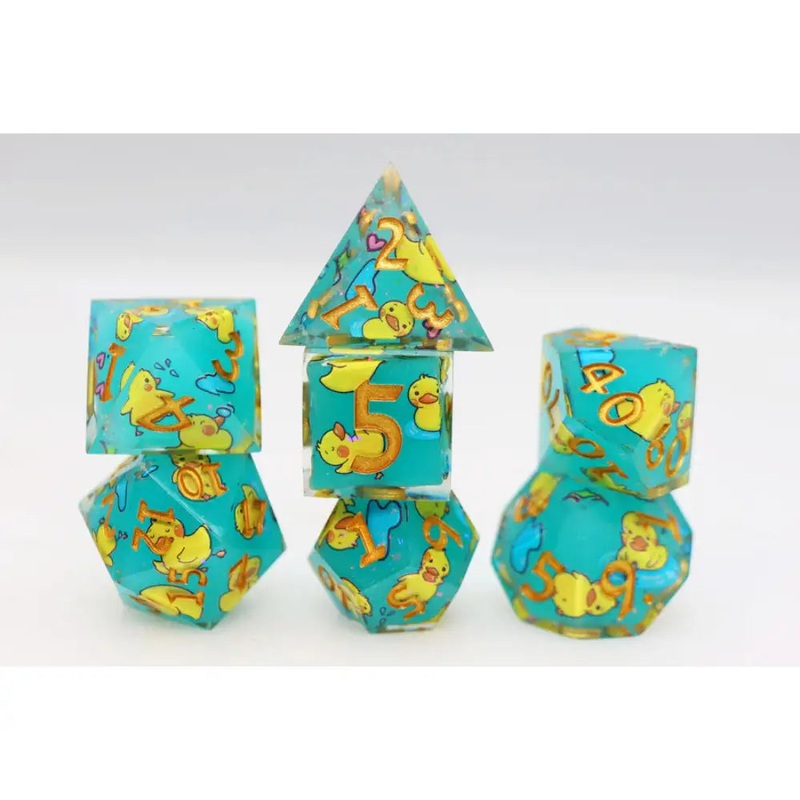 Splashing Duckies Sharp Edge Resin Polyhedral (D&D) Dice Set (7)