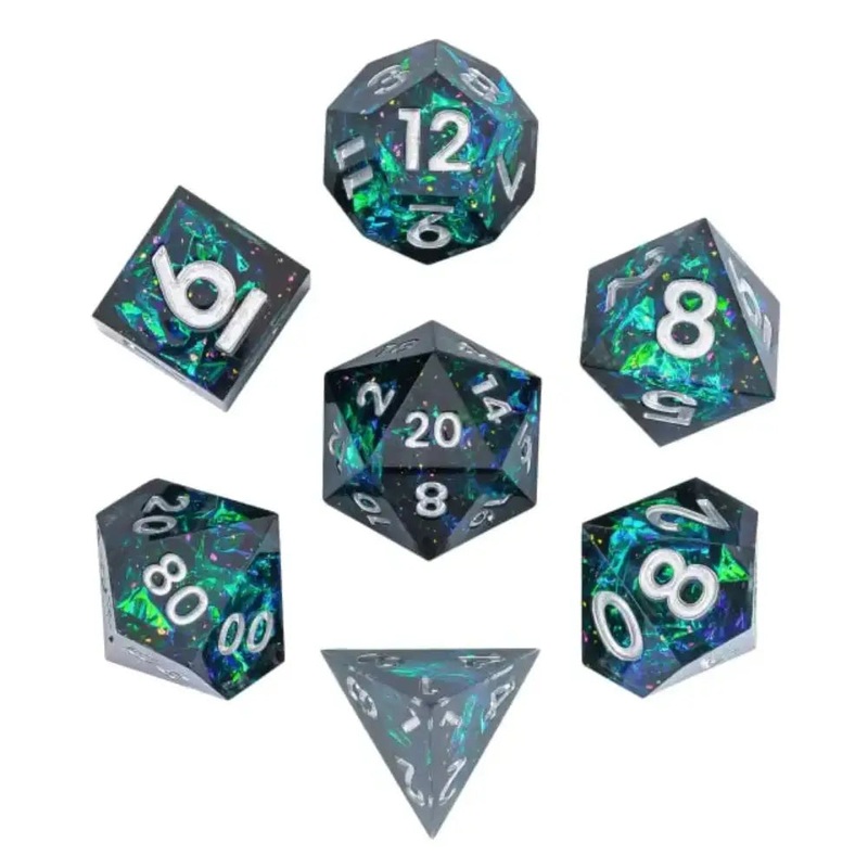 Transparent Galaxy With Reflective Paper Sharp-Edge Polyhedral (D&D) Dice Set (7)