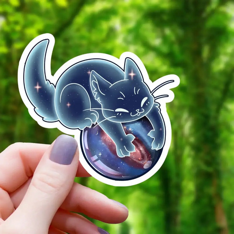 Celestial Cat Playing with Galaxy Ball Sticker