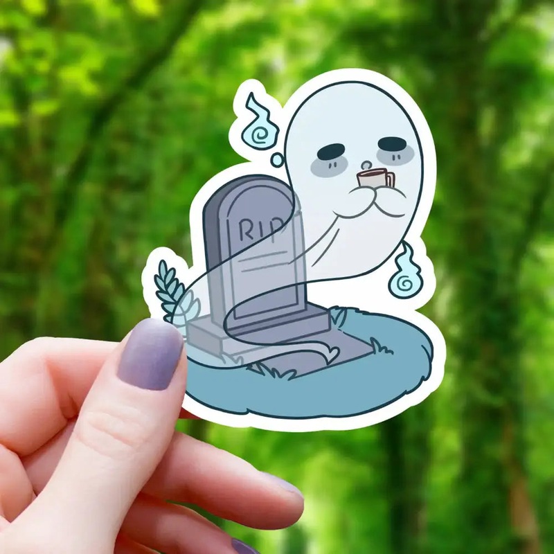Ghost Drinking Coffee Sticker