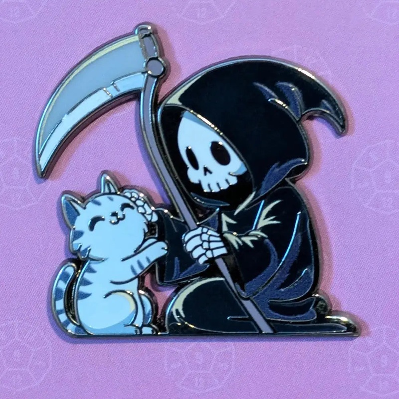 Grim Reaper Petting Cat Pin