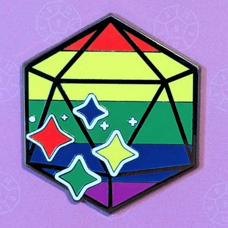 Rainbow Pride D20 with Sparkles Pin