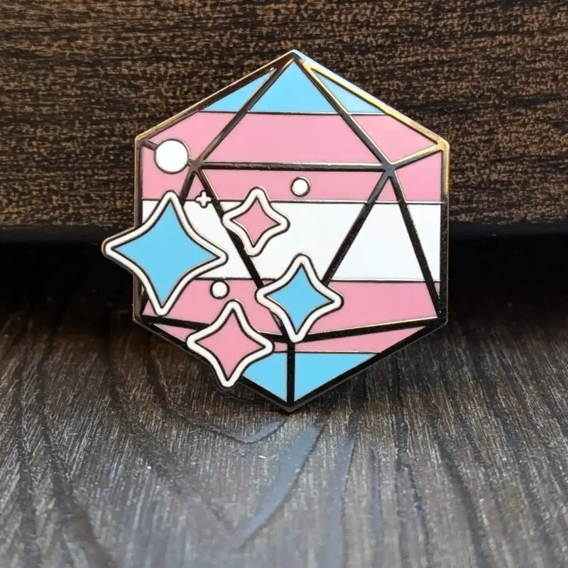 Trans Pride D20 with Sparkles Pin