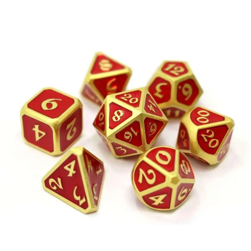 Satin Gold Ruby Metal Polyhedral (D&D) Dice Set (7)