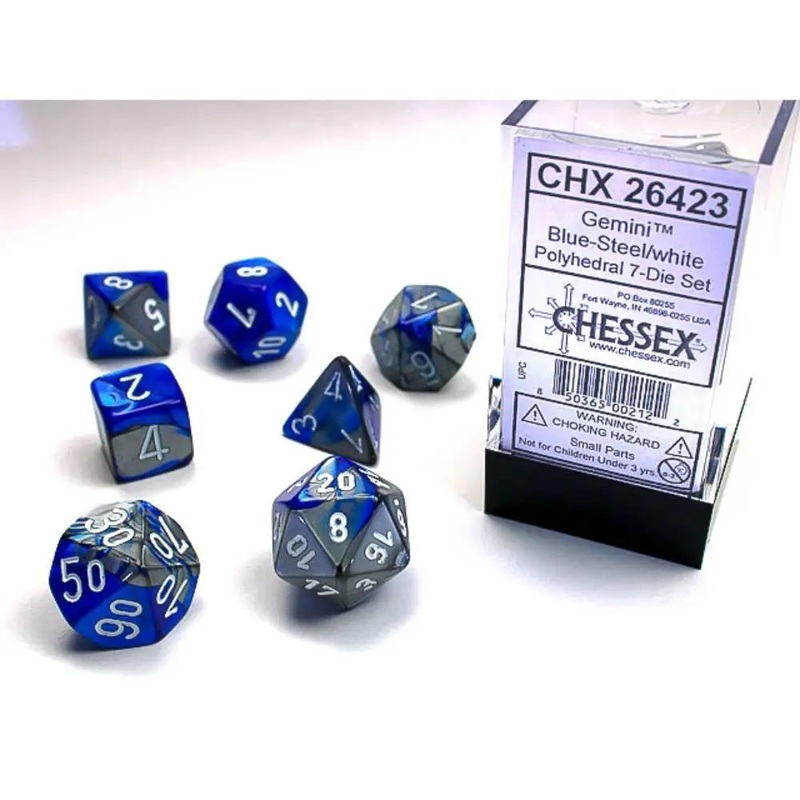 Chessex Gemini Blue-Steel w/White