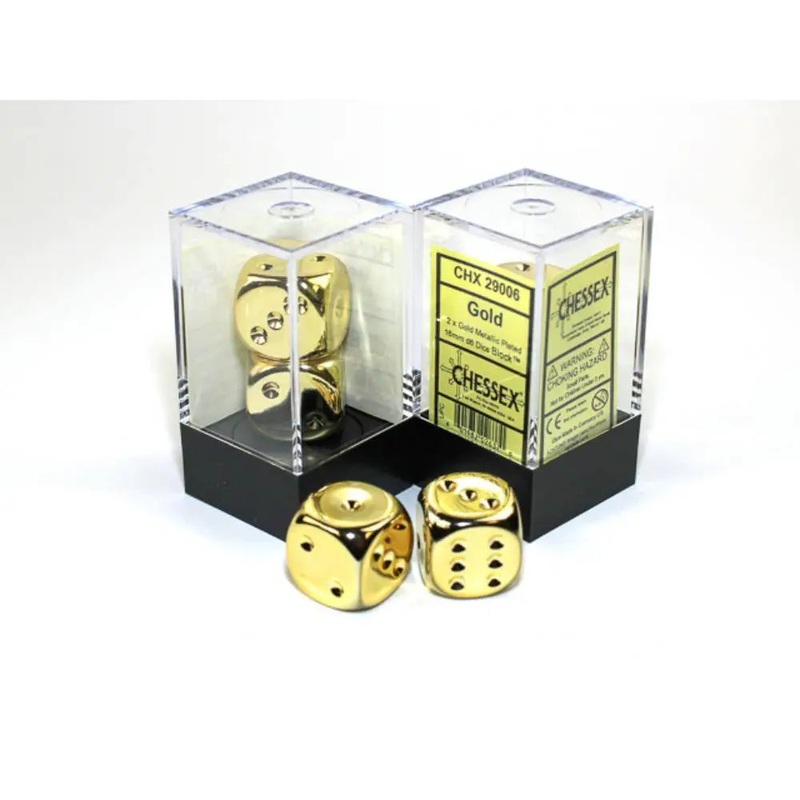 Chessex Metallic Gold-Plated 16mm d6 w/Pips (2)
