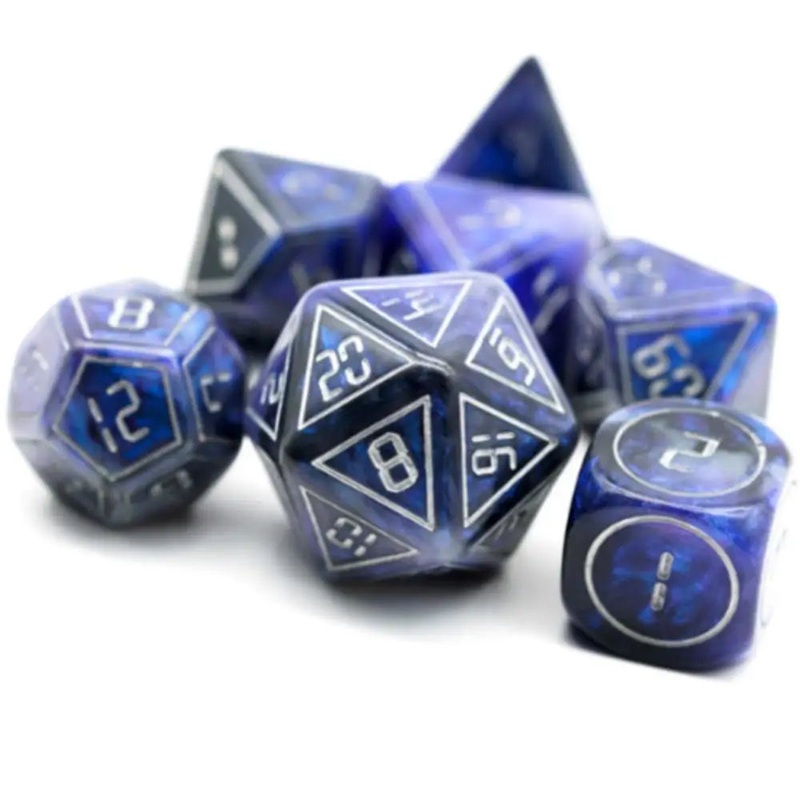 Jumbo Cybernated Blue & Black Polyhedral (D&D) Dice Set (7)