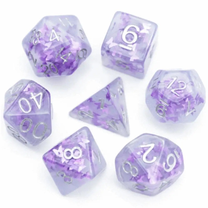 Lavender Butterfly Polyhedral (D&D) Dice Set (7)
