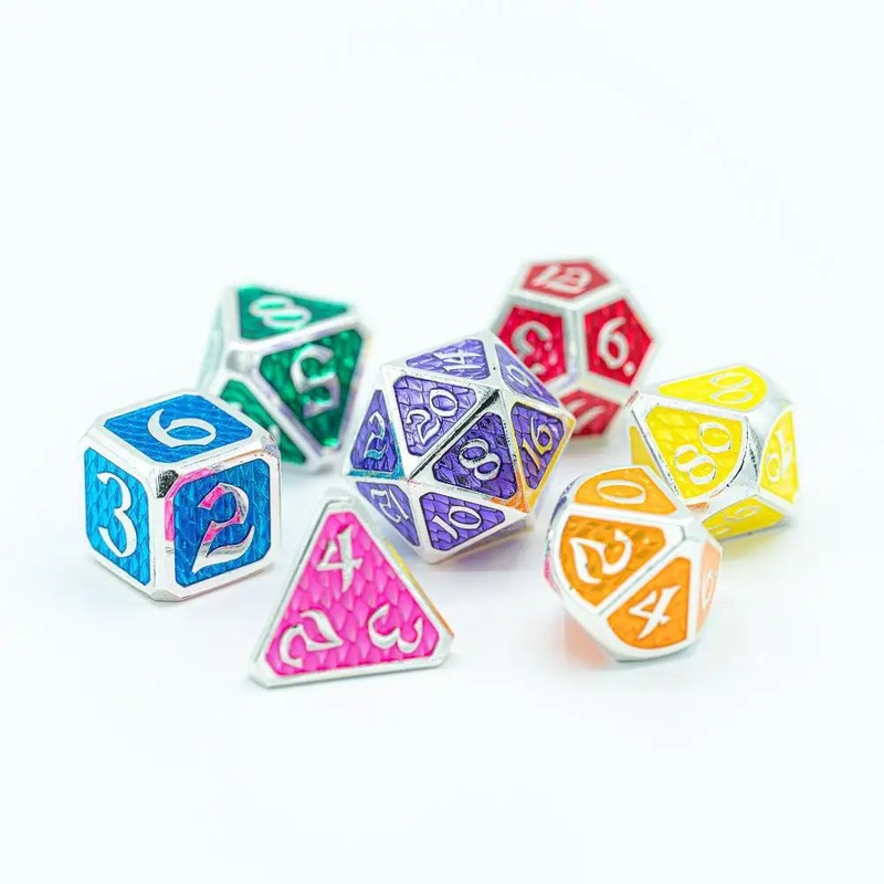 Drakona Rainbow Pride Metal Polyhedral (D&D) Dice Set (7)