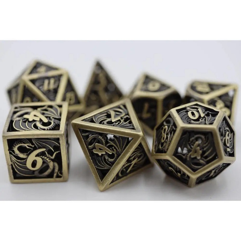 Hollow Dragon Keep Metal Polyhedral (D&D) Dice Set (7)