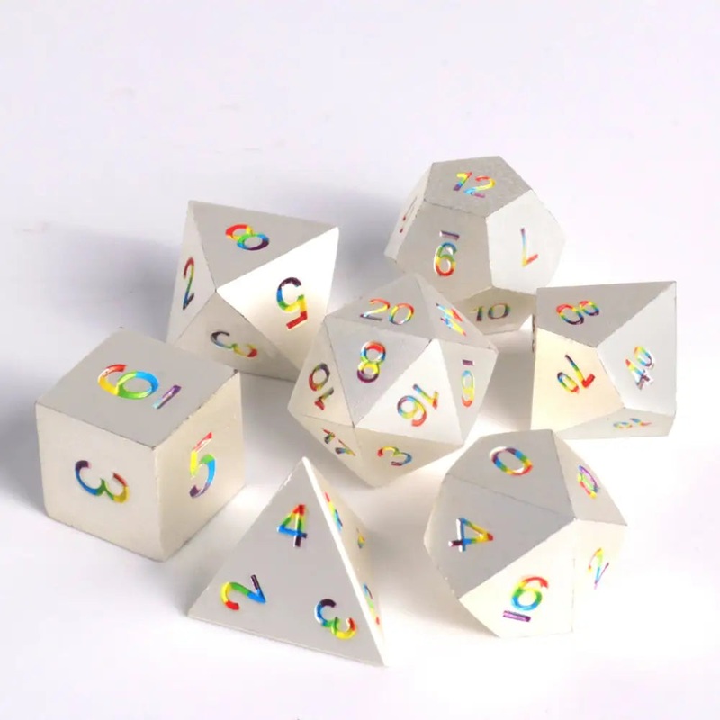 Bright Rainbow Metal Dice Polyhedral (D&D) Dice Set (7)