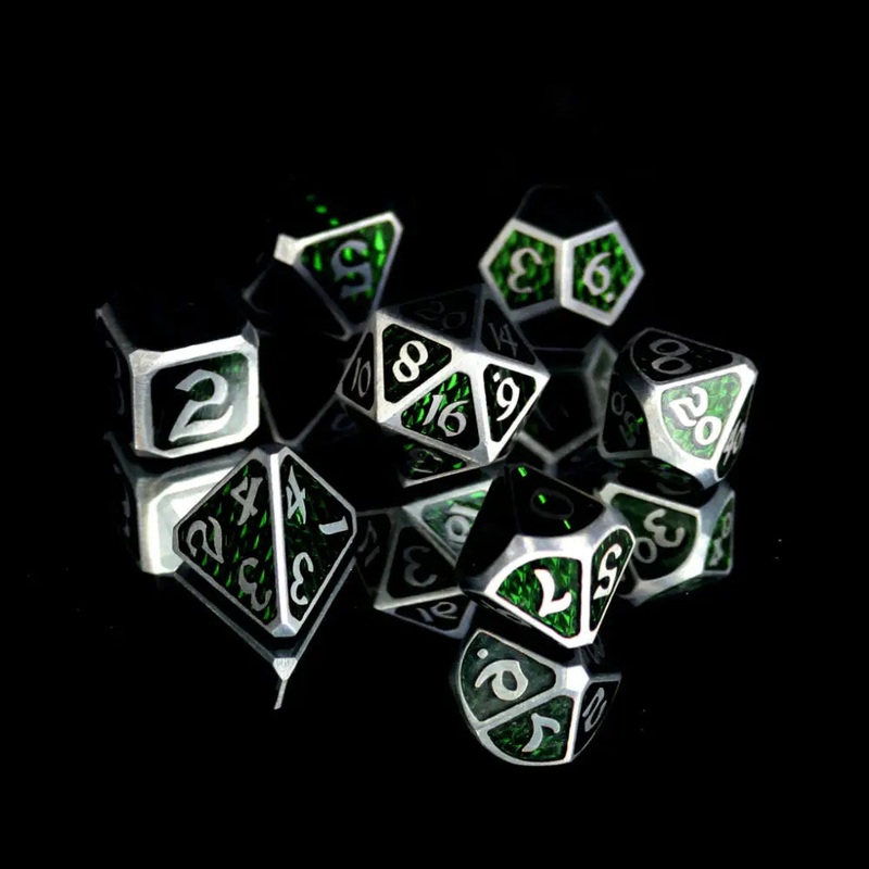 Drakona Ventus Chloros Metal Polyhedral (D&D) Dice Set (7)