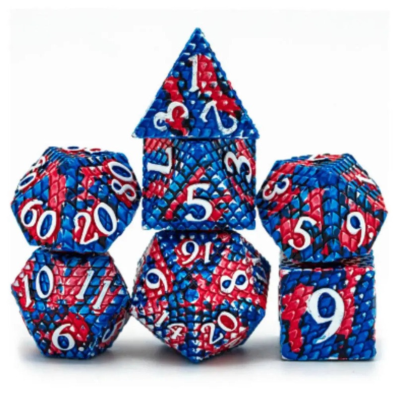 Coral Reef Dragon Scale Metal Polyhedral (D&D) Dice Set (7)