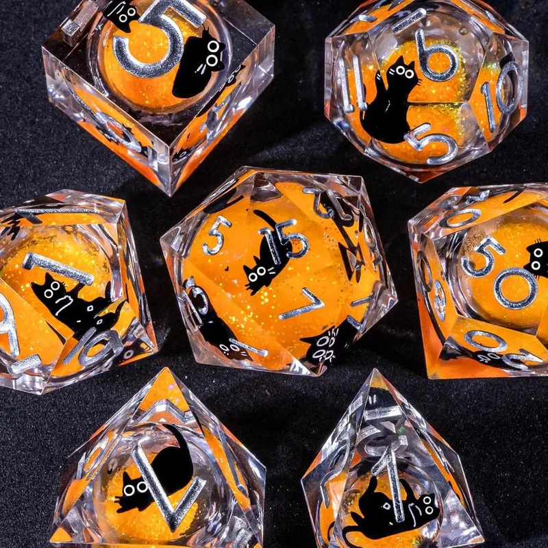 Enchanted Dice Halloween Cat Liquid Core Polyhedral (D&D) Dice Set (7)