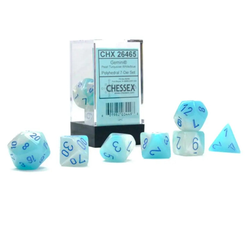 Chessex Gemini Pearl Luminary Turquoise-White w/Blue