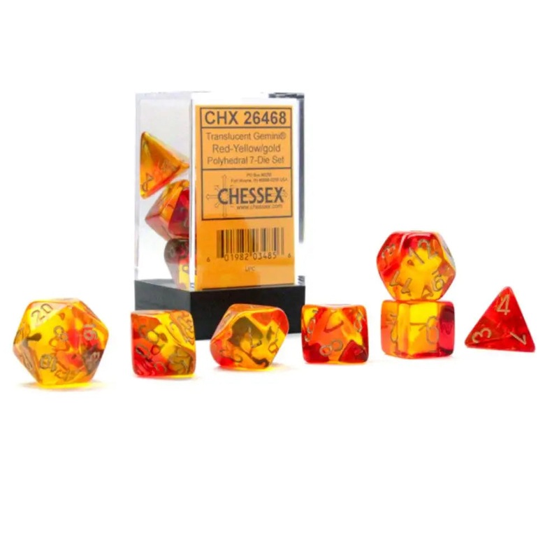 Chessex Gemini Translucent Luminary Red-Yellow w/Gold