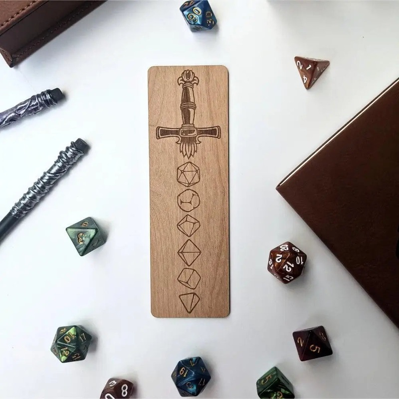 Dice Sword Wooden Bookmark