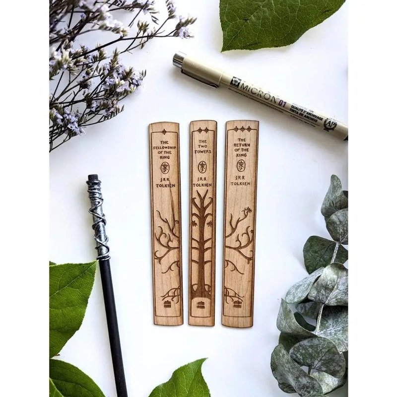 Lord of the Rings Book Spine Trio Wooden Bookmark