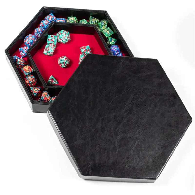 Black Leather Hexagon Dice Storage Tray