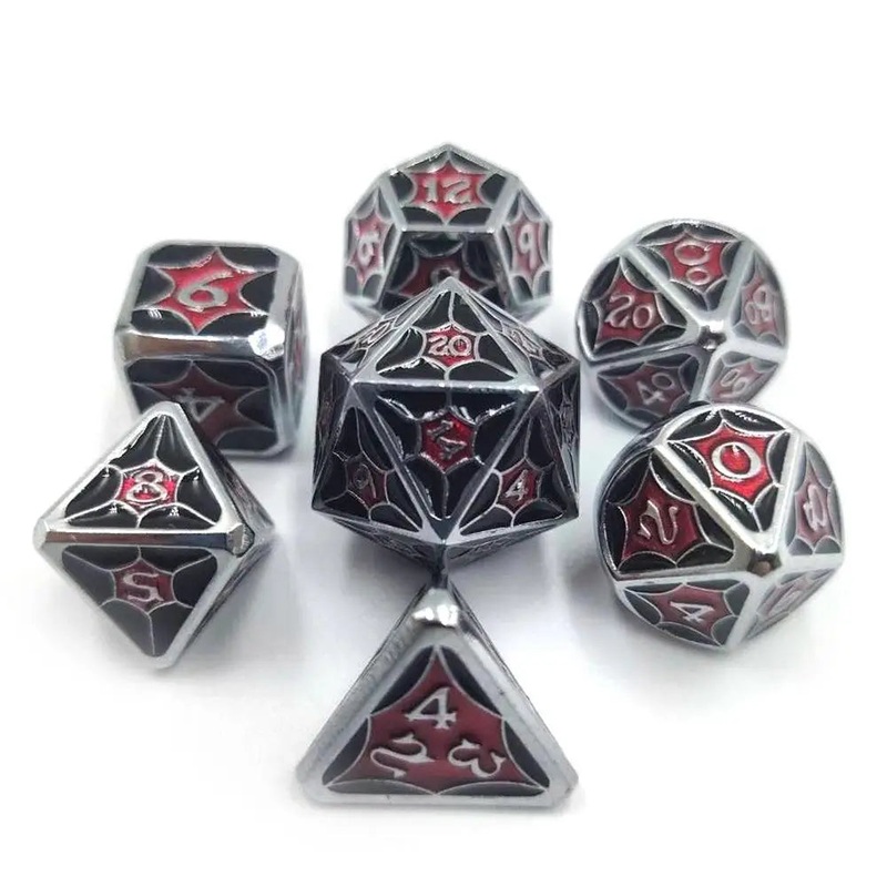 Enchanted Dice Spiderweb Red & Black Metal Polyhedral (D&D) Dice Set