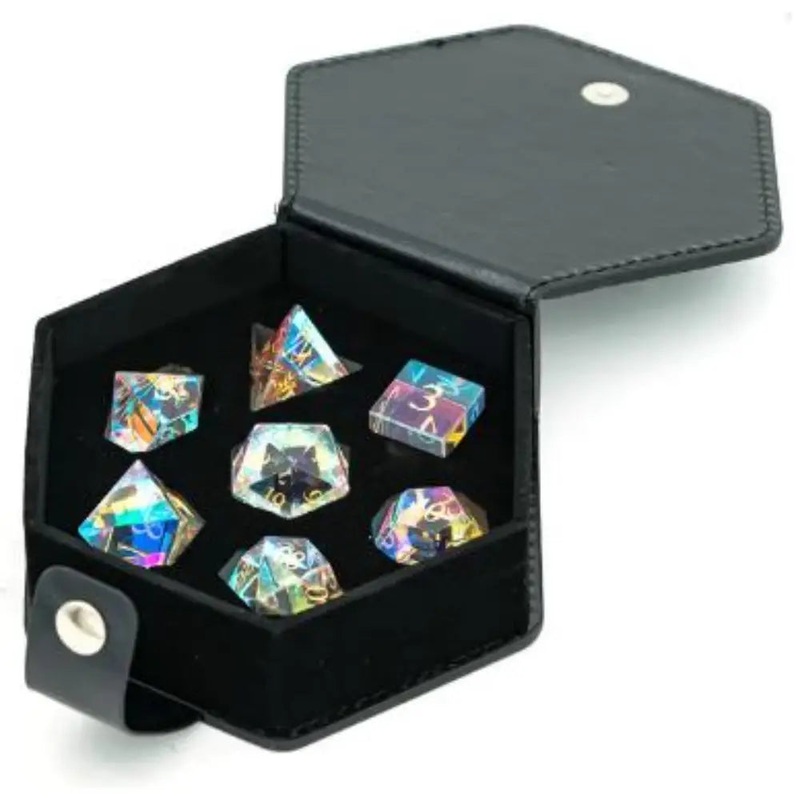 Glass Polyhedral (D&D) Dice Set (7) Rainbow Prism