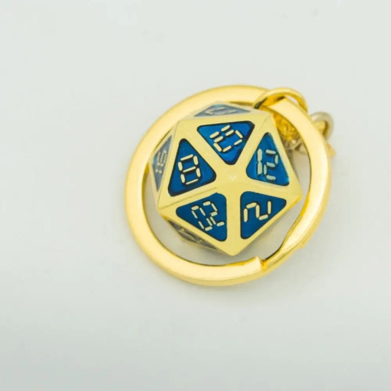 D20 Keychain Blue w/Gold Digital-Style Numbering