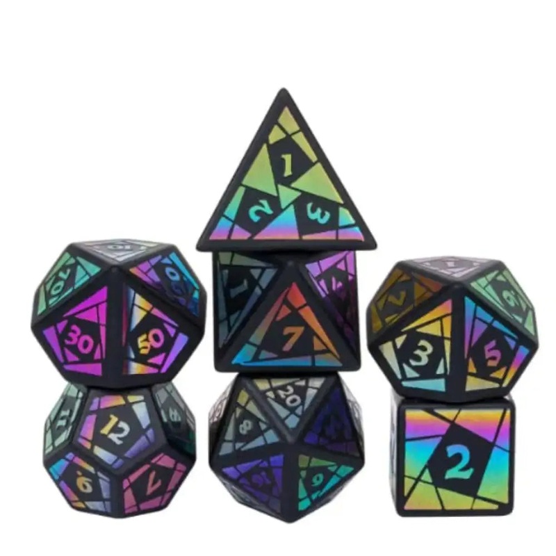 Gemstone Obsidian w/Rainbow Polyhedral (D&D) Dice Set (7)
