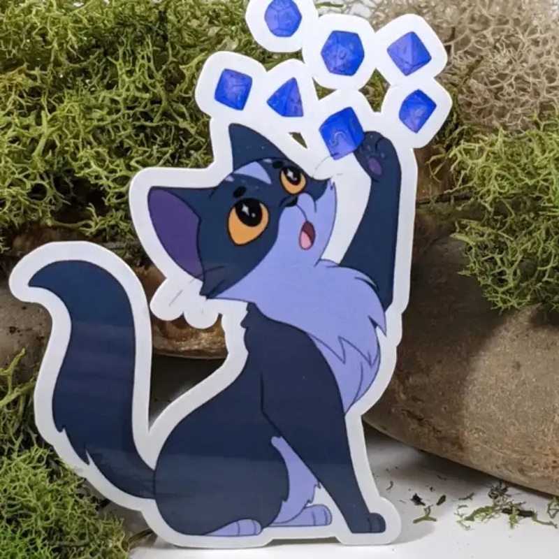 Cat Batting Polyhedral Dice Sticker