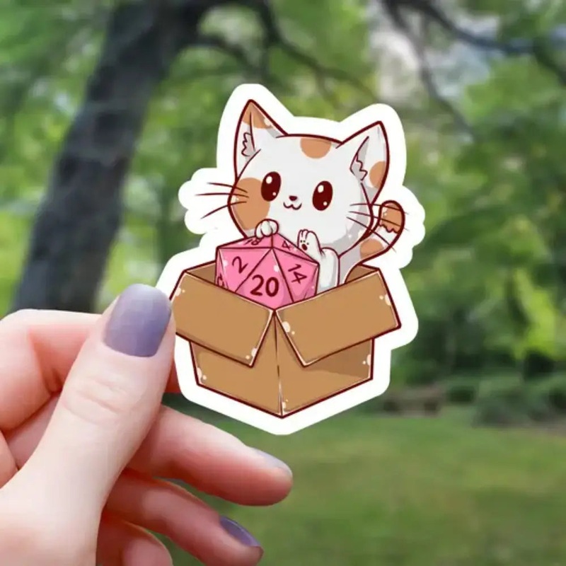 Cat In Box With D20 Sticker