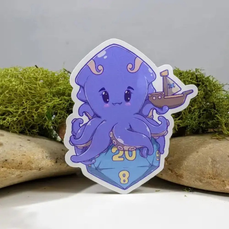 Chibi Kraken Claims D20 Sticker