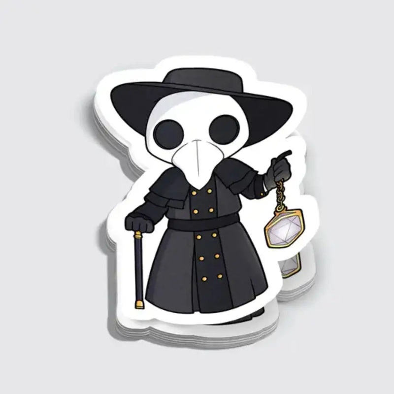 Chibi Plague Doctor With D20 Lantern Sticker