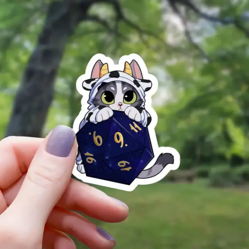 Costumed Cat On D20 Sticker