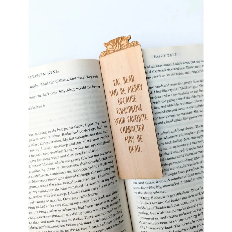 Eat, Read, and Be Merry Wooden Bookmark