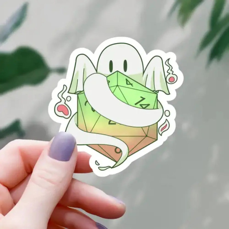 Ghost Wrapped Around D20 Sticker