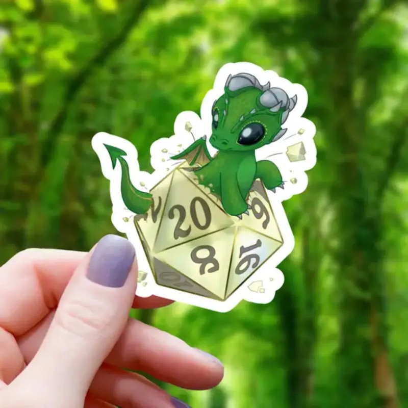 Green Dragon Hatchling D20 Sticker