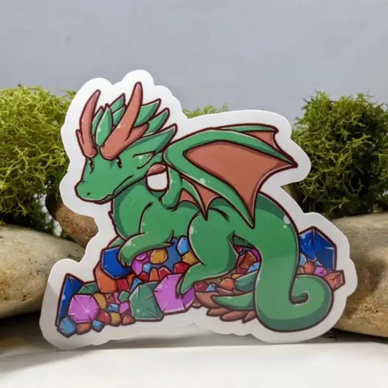 Green Dragon with Hoard of Dice Sticker