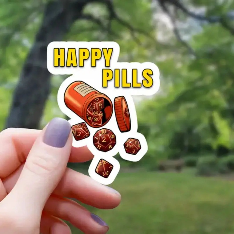Happy Pills Polyhedral Dice Sticker