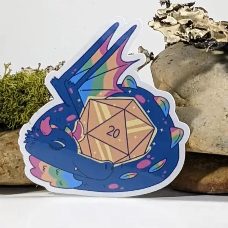 Rainbow Dragon Protecting D20 Sticker